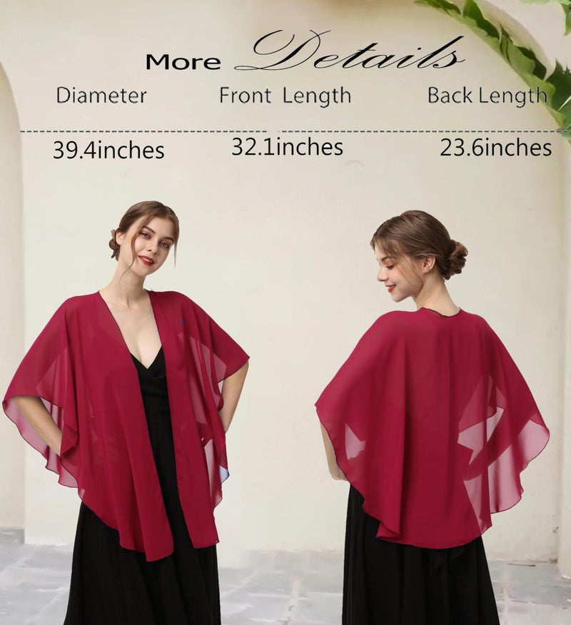 Hotshawl Womens Chiffon Shawls and Wraps, Wedding Party Shawl Scarf for Evening Dresses (Wine Red) - Image 4
